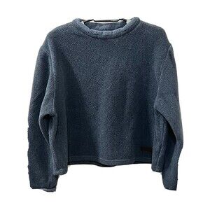 Akini Anthropologie Womens Blue Pullover Cropped Polartec Fleece Sweater Size XL